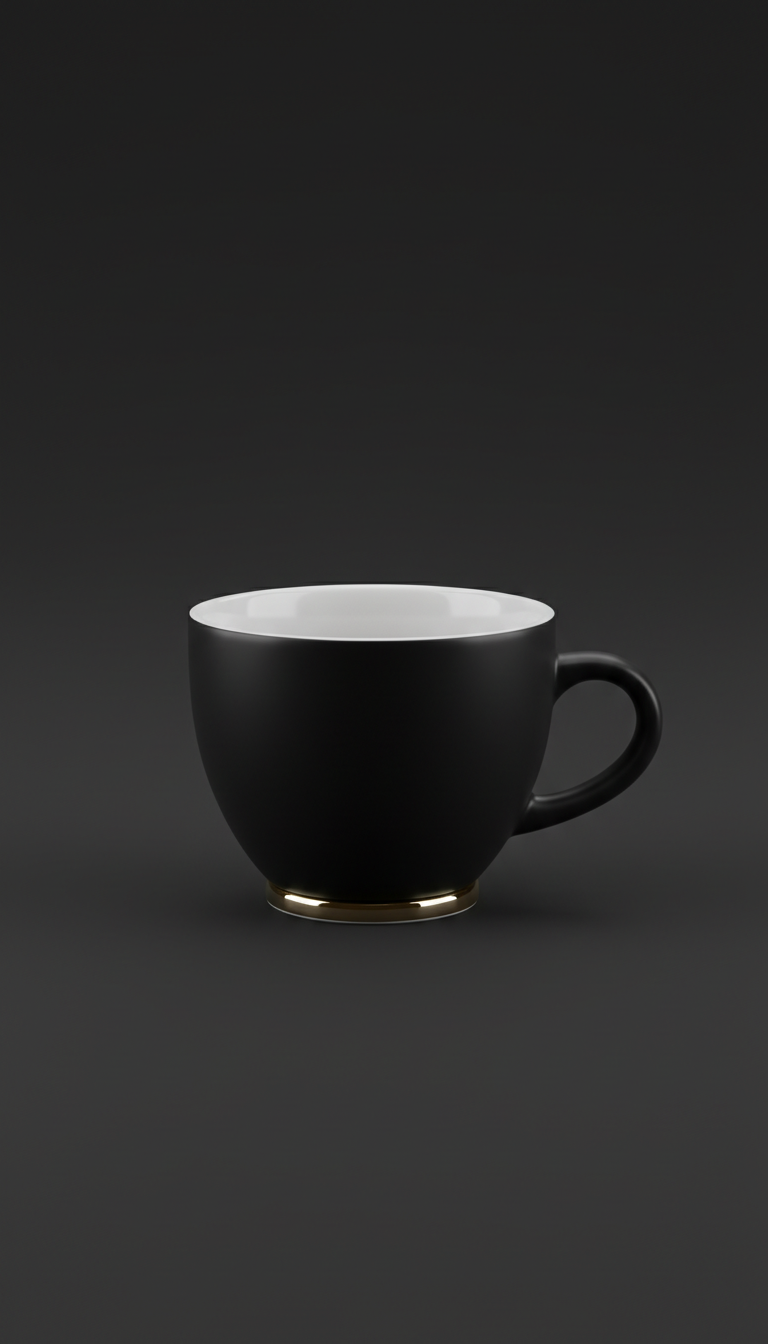 Taza espresso negro mate con acento plateado