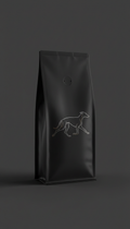 Café en grano negro mate con silueta de galgo