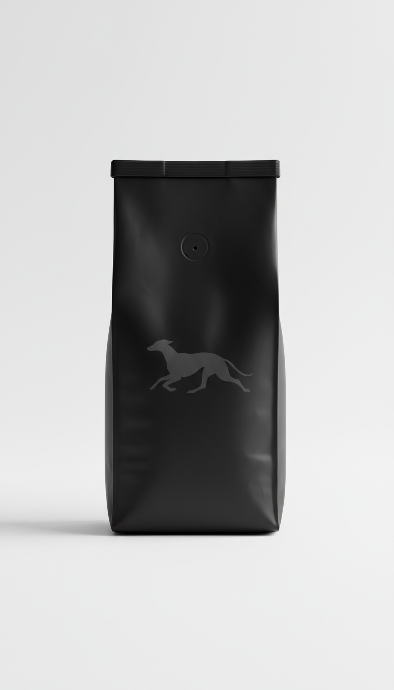 Café en grano entero empaque negro minimalista